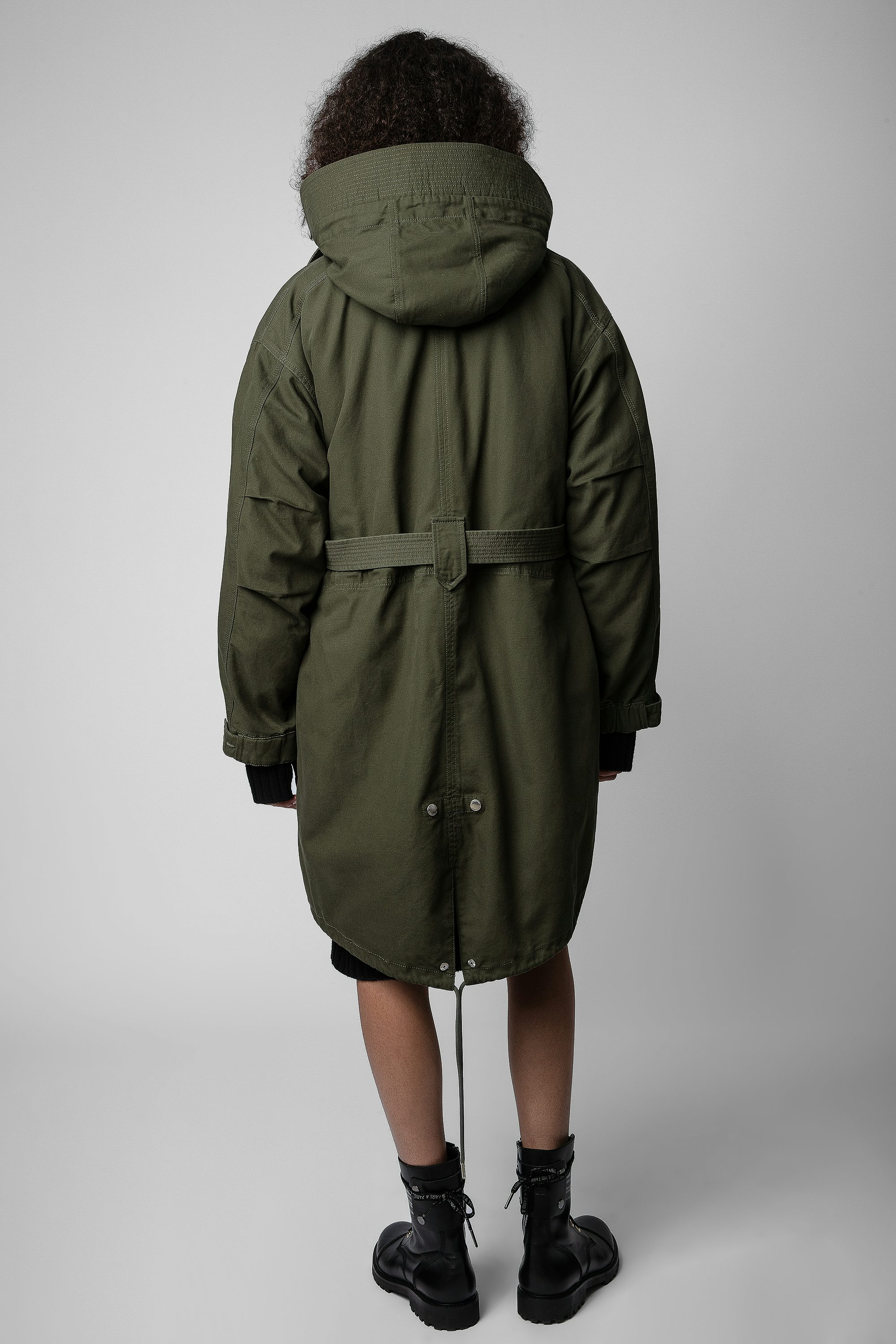 Kiwi Canvas Coat - Women’s oversized khaki cotton coat with faux fur lining